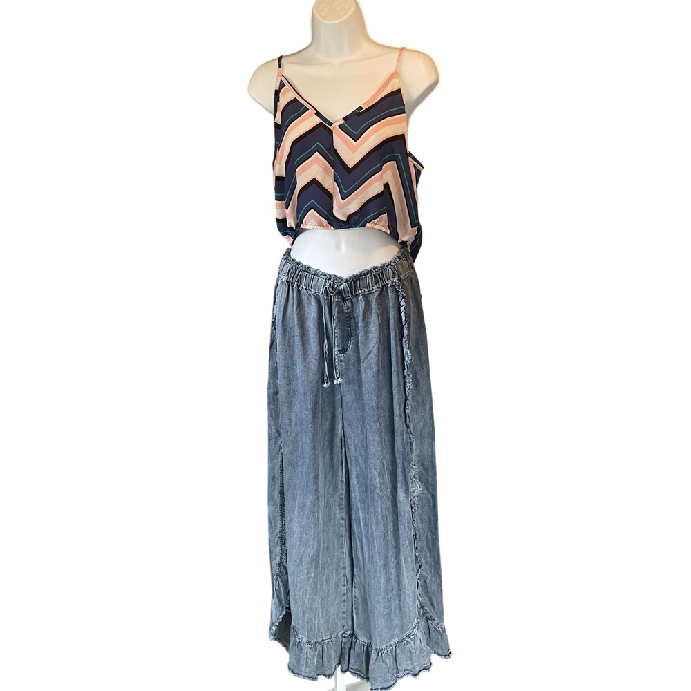 Y2K Womens Chevron Geometric Cropped Cami Top L‎ Blue Pink Festival Retro Indie